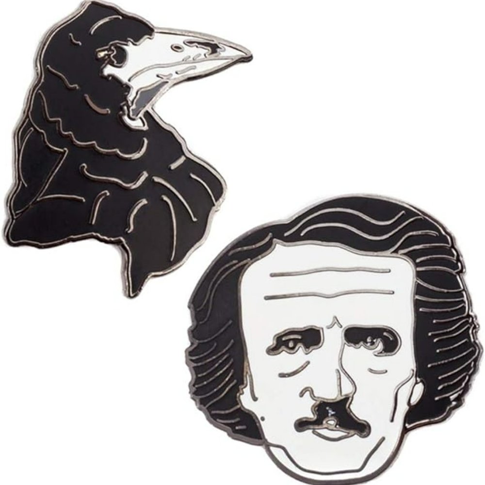 Edgar Allan Poe and Raven Enamel Pin Set